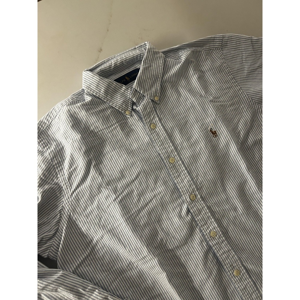 Ralph Lauren Mens XL Blue Stripe Long Sleeve Button Down Woven Shirt